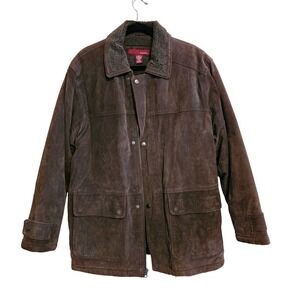Merona Men's Brown Genuine Suede Leather Jacket Sherpa Lined Winter Coat‎ Medium